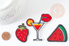 Ecusson à repasser pastèque fraise cocktail,customisation vêtement, écusson thermocollant fruit,patch brodé,57mm,x3 G1820