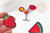 Ecusson à repasser pastèque fraise cocktail,customisation vêtement, écusson thermocollant fruit,patch brodé,57mm,x3 G1820