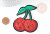 Ecusson brodé à repasser Cerise rouge sequins, customisation vêtement, écusson thermocollant fruit,patch brodé,78mm, x1 G2865