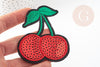 Ecusson brodé à repasser Cerise rouge sequins, customisation vêtement, écusson thermocollant fruit,patch brodé,78mm, x1 G2865