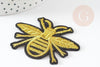 Ecusson brodé à repasser abeille dorée 63mm customisation vêtement, écusson thermocollant,patch brodé,écusson brodé x2 G3769