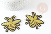 Ecusson brodé à repasser abeille dorée 63mm customisation vêtement, écusson thermocollant,patch brodé,écusson brodé x2 G3769