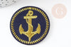 Ecusson brodé à repasser ancre marine dorée customisation vêtement, écusson thermocollant,patch écusson brodé,45mm, x1 G5072