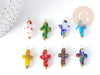 Pendentif Croix verre millefiori laiton et zamac doré 24.5mm, x1 (G9019)