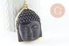 Pendentif bouddha en verre noir laiton doré, médaillon création sautoir pour création bijoux,56-59mm, x1 G5041