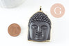 Pendentif bouddha en verre noir laiton doré, médaillon création sautoir pour création bijoux,56-59mm, x1 G5041