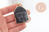 Pendentif bouddha en verre noir laiton doré, médaillon création sautoir pour création bijoux,56-59mm, x1 G5041