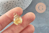 Pendentif bulle verre transparent cristal jaune bélière plastique doré 21mm, création sautoir, pendentif vitrine, x1 G9751