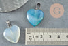 Pendentif coeur agate bleu roiI acier argenté, pendentif pierre agate naturelle bleue,création bijouxpierre naturelle, 23mm, x1 G3356