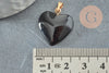 Pendentif coeur doré carats verre noir 22mm, pendentif amour doré cristal, création bijoux, x1 G6209