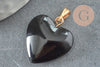 Pendentif coeur doré carats verre noir 22mm, pendentif amour doré cristal, création bijoux, x1 G6209