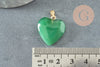 Pendentif coeur doré carats verre vert 22mm, pendentif amour doré cristal, création bijoux, x1 G5886