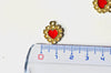 Pendentif coeur zamac doré émail rouge 16mm, création bijou coeur et amour, un bijou en dentelle dorée X2 G4221