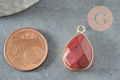 Pendentif connecteur jaspe rouge naturel laiton doré 23mm,création bijou pierre naturelle, x1 G5163