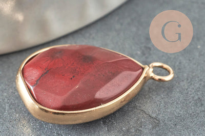 Pendentif connecteur jaspe rouge naturel laiton doré 23mm,création bijou pierre naturelle, x1 G5163