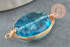 Pendentif connecteur ovale verre bleu laiton doré 23mm,création bijou cristal et or, x1 G4695