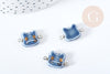 Pendentif connecteur tête de chat porcelaine bleu doré laiton platine 20mm, pendentif pour fabrication bijoux, x1 G8496