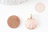 Pendentif coquillage zamac doré émail rose 24.5mm, pendentif coquillage pour création bijoux, X2 G2957