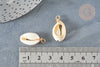 Pendentif coquillages cauri blanc fil doré 18K 27-30mm, x1 (G7353)