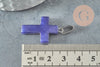 Pendentif croix jade naturel bleu acier inoxydable 29mm,pendentif pierre, support argent, x1 G0499