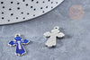 Pendentif croix zamac platine émail bleu 25.5mm,pendentif doré pour création de bijoux,x1 G8474