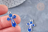 Pendentif croix zamac platine émail bleu 25.5mm,pendentif doré pour création de bijoux,x1 G8474