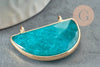 Pendentif demi-lune jade naturel teinté turquoise laiton doré 32mm,creation bijou pierre naturelle, x1 G1167