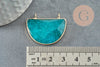 Pendentif demi-lune jade naturel teinté turquoise laiton doré 32mm,creation bijou pierre naturelle, x1 G1167