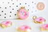 Pendentif donut laiton doré 18K résine rose 15mm, pendentif laiton jouet, bijou d'enfance,X1 G6255