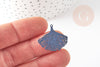 Pendentif estampe filigrane feuille gingko laiton bleu, Pendentif très fin et léger, 25x22mm, x2 G3701