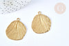 Pendentif feuille texturée laiton brut 32mm, fournitures bijoux laiton brut, x2 G6912