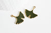 Pendentif feuilles gingko zamac doré émail vert,breloque laiton feuille Gingko pour création bijoux doré, 22.5mm, X2 G5282