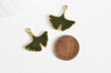 Pendentif feuilles gingko zamac doré émail vert,breloque laiton feuille Gingko pour création bijoux doré, 22.5mm, X2 G5282