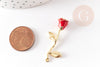 Pendentif fleur rose émail rouge, Pendentif laiton brut, bijou laiton,fleur laiton bijoux,pendentif laiton brut,38mm, x1 G5299