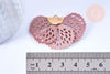 Pendentif fleur tissu soie vieux rose support doré,pendentif fleur en dentelle de tissu, 25x38mm, x 2 G5427