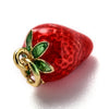 Pendentif fraise laiton doré 18K émail rouge 11.5mm,pendentif fruit création bijoux, X1 G5516