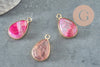 Pendentif goutte agate rose, pendentif pierre, support doré, pierre naturelle, création bijoux, 23.5mm, x1 G4510