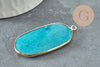 Pendentif hexagone jade naturel bleu laiton doré 49mm, x1 (G0861)