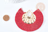 Pendentif large pompon fil rouge foncé support fer doré 85-92mm,pendentif bijoux xxL, x 2 G8375