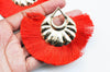 Pendentif large pompon fil rouge support doré,pendentif en fil sur support doré, 85-92mm, x 2, G4534