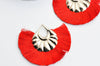 Pendentif large pompon fil rouge support doré,pendentif en fil sur support doré, 85-92mm, x 2, G4534