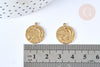 Pendentif médaille lune étoiles laiton brut 15mm, fournitures bijoux laiton brut, lot de 2 G6922