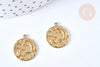 Pendentif médaille lune étoiles laiton brut 15mm, fournitures bijoux laiton brut, lot de 2 G6922