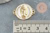 Pendentif médaille ovale Vierge Marie laiton doré, pendentif laiton religion sans nickel, notre dame, madonne,26mm, X1 G5289