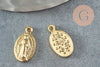 Pendentif médaille ovale Vierge Marie or 18K 14mm, pendentif laiton notre dame madonne, x5 (G3705)