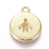 Pendentif médaille rond abeille émail laiton doré 16mm, x1 (G2942)