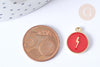 Pendentif médaille rond éclair émail rouge zamac doré 16mm, pendentif émaillé, sans nickel, sans cadmium, 16mm, l'unité G7891