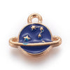 Pendentif médaille rond planète étoiles émail bleu zamac doré 13mm, pendentif laiton émaillé,sans nickel, x1 G5919