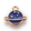 Pendentif médaille rond planète étoiles émail bleu zamac doré 13mm, pendentif laiton émaillé,sans nickel,X1 G5919