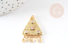 Pendentif médaille triangle oeil laiton doré 18K avec papilles zircons, pendentif doré sans nickel pour la création ,30mm, x1 G4655